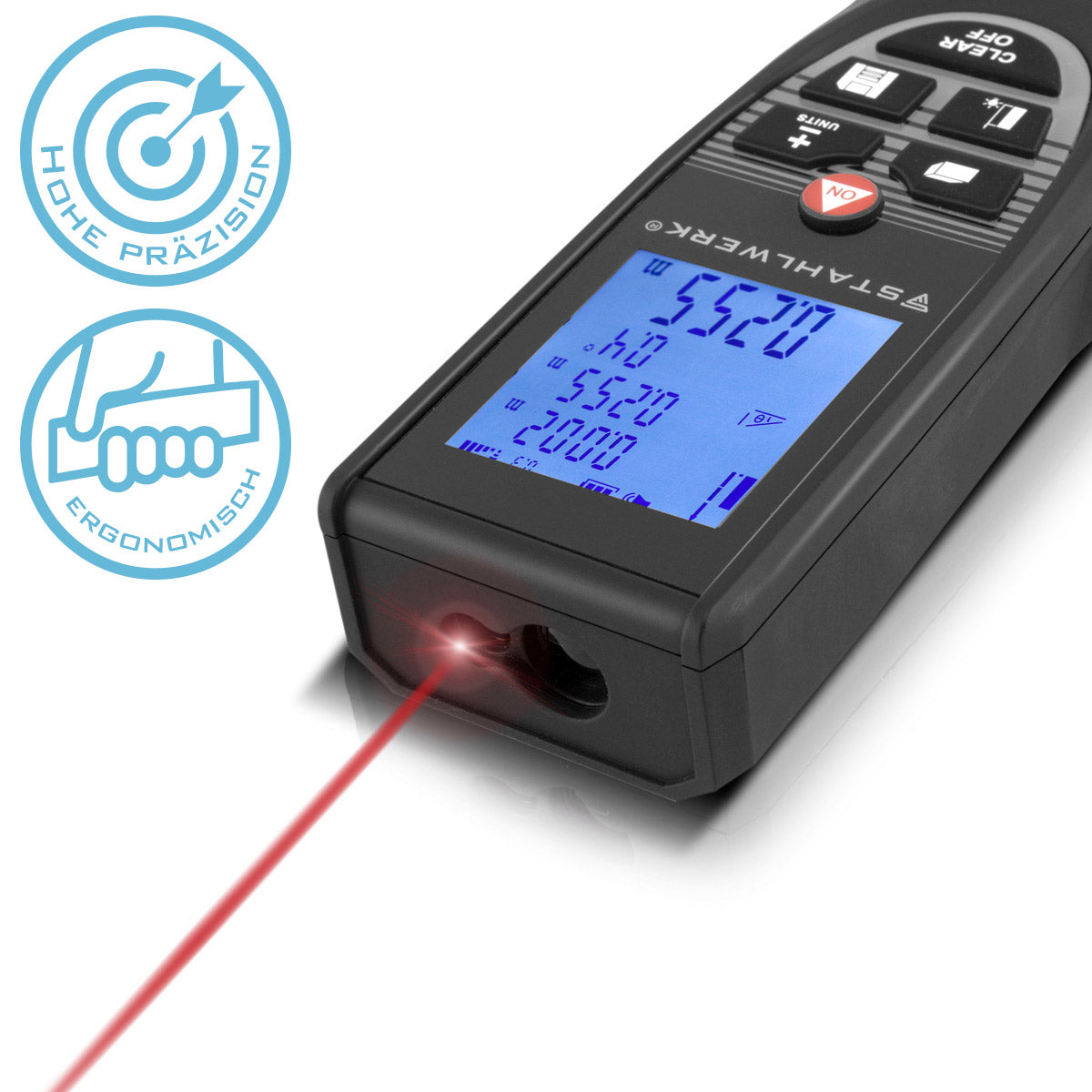 Télémètre laser STAHLWERK LE-40 ST jusqu'à 40 m de distance avec écran numérique LCD éclairé, appareil de mesure de distance et de distance pour une mesure précise des distances et des volumes sur les chantiers ou à l'intérieur