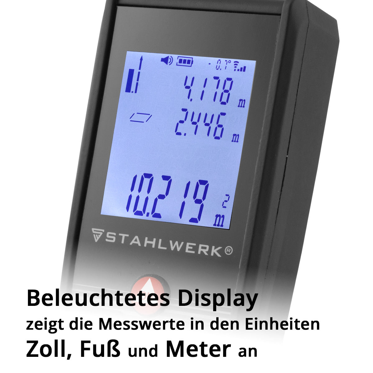 Telémetro láser STAHLWERK LE-40 ST Medidor de distancia de hasta 40 m con pantalla digital LCD iluminada, medidor de distancias y distancias para medir distancias y volúmenes con precisión en obras o en interiores