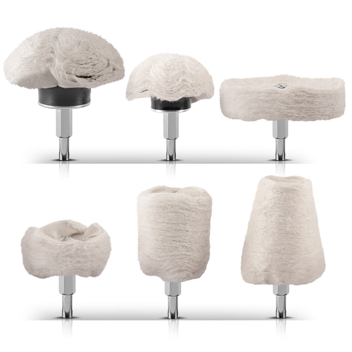 Set STAHLWERK da 6 testine lucidanti universali PS-6 ST per trapani elettrici e a batteria in flanella di alta qualità per lavori di lucidatura su metallo, pietra, legno, vetro e plastica