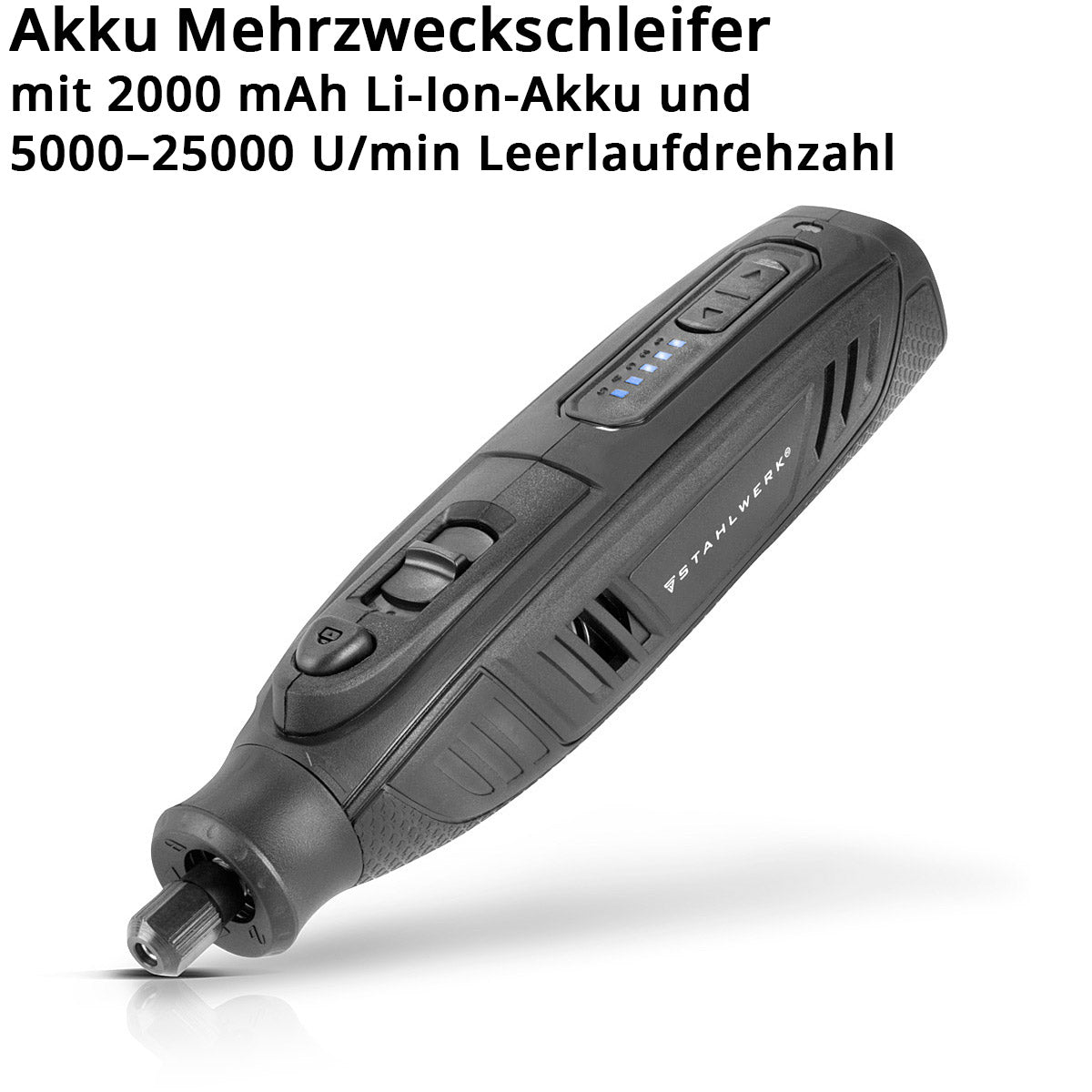Amoladora multiusos a batería STAHLWERK AMF-80 ST 5.000-25.000 rpm 2.000 mAh herramienta multifuncional/herramienta rotativa/amoladora/miniamoladora con 53 accesorios y cable de carga USB