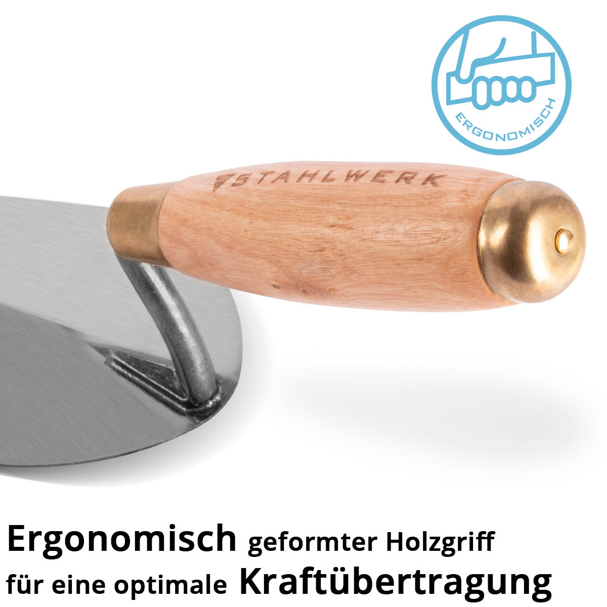 STAHLWERK Truelle pointue 150 mm, truelle de maçonnerie en acier au carbone de haute qualité, truelle à plâtre, truelle triangulaire avec manche ergonomique en bois naturel