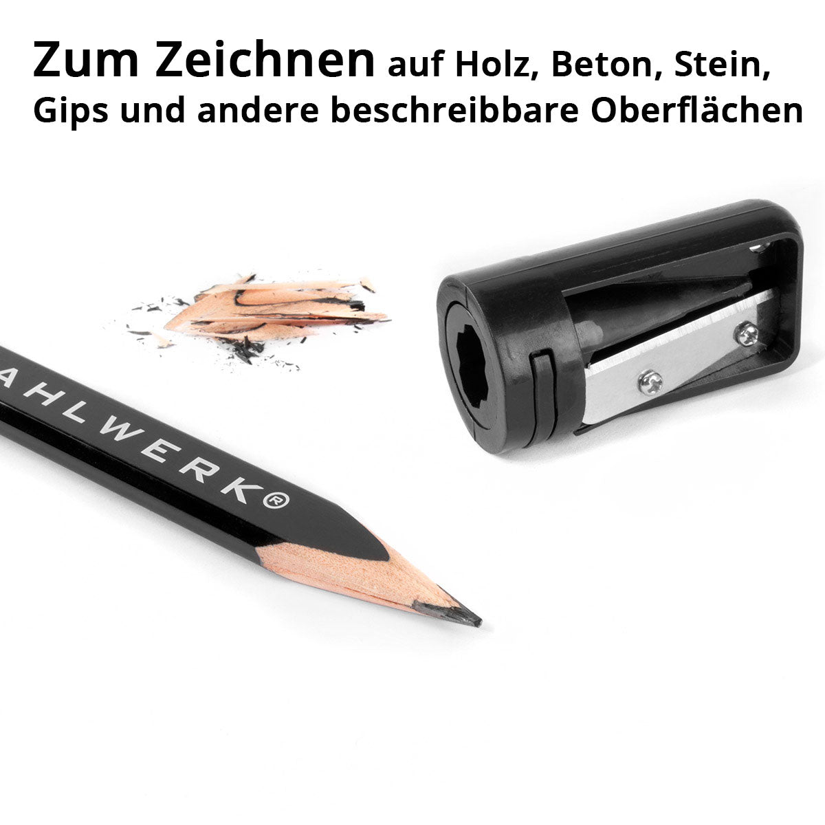 STAHLWERK carpenter's pencil set 5 pieces 180 mm (7") 4 oval, medium-hard (HB) construction pencils including sharpener with sanding strips for construction, crafts and DIY