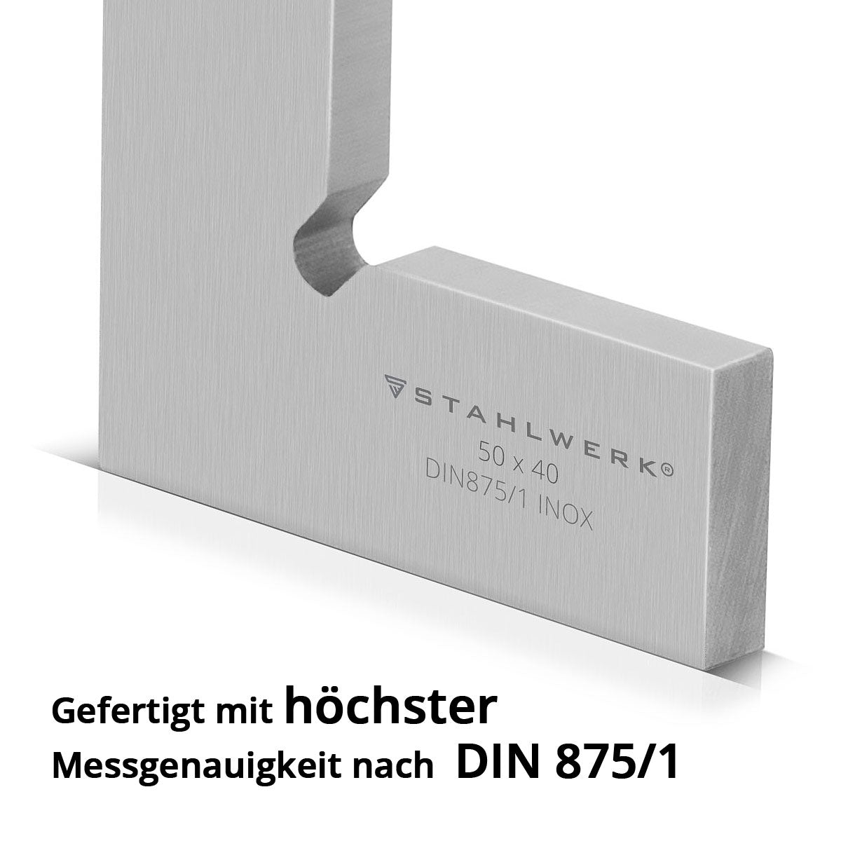 STAHLWERK Flachwinkel 90° 50 x 40 mm DIN 875/1 Kontrollwinkel / Schlosserwinkel / Anschlagwinkel / Präzisionswinkel aus rostfreiem Edelstahl