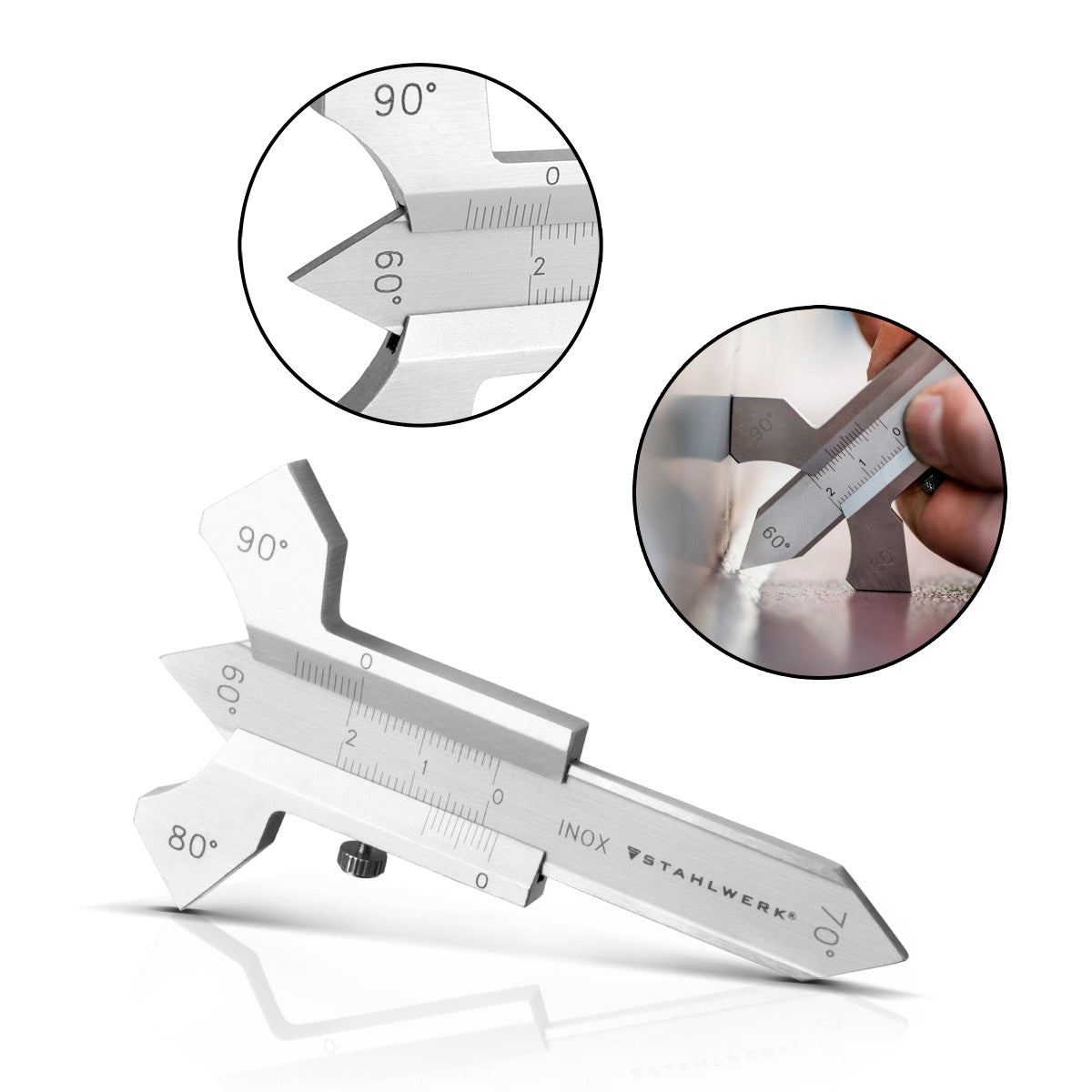 STAHLWERK welding seam gauge 0-20 mm measuring gauge for welding seams with slider made of hardened stainless steel in a synthetic leather case