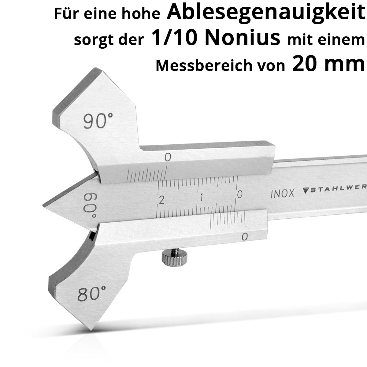 STAHLWERK welding seam gauge 0-20 mm measuring gauge for welding seams with slider made of hardened stainless steel in a synthetic leather case