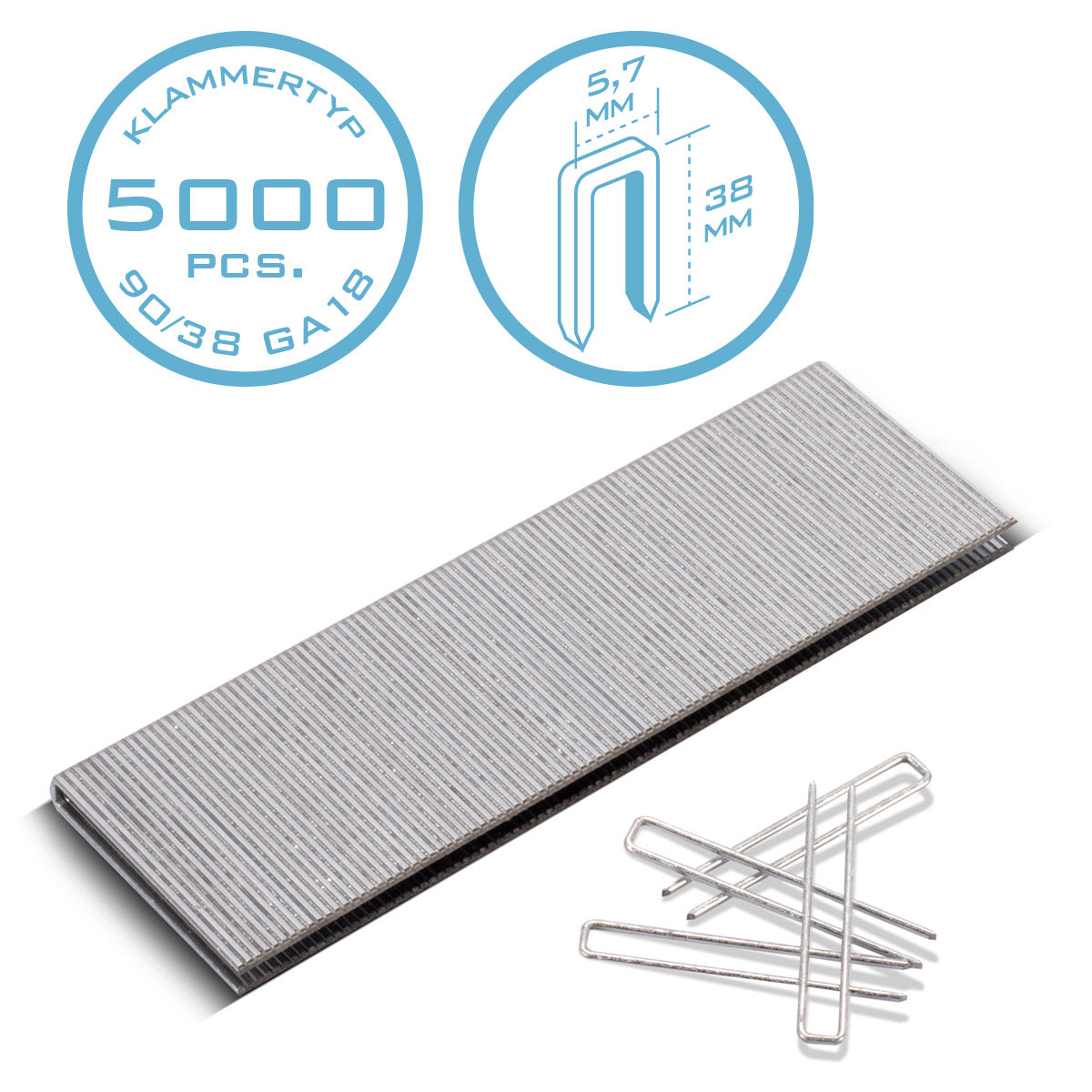 Graffe STAHLWERK tipo 90 (1,25 x 1,0 mm) con lunghezza 38 mm in set da 5000 | graffette | Punti per fissatrici manuali, ad aria compressa e elettriche