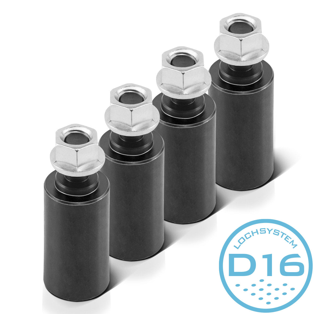 STAHLWERK stop bolts with lift-off protection 25 x 50 mm with thread M 12 for welding tables with D16 hole system - practical set of 4