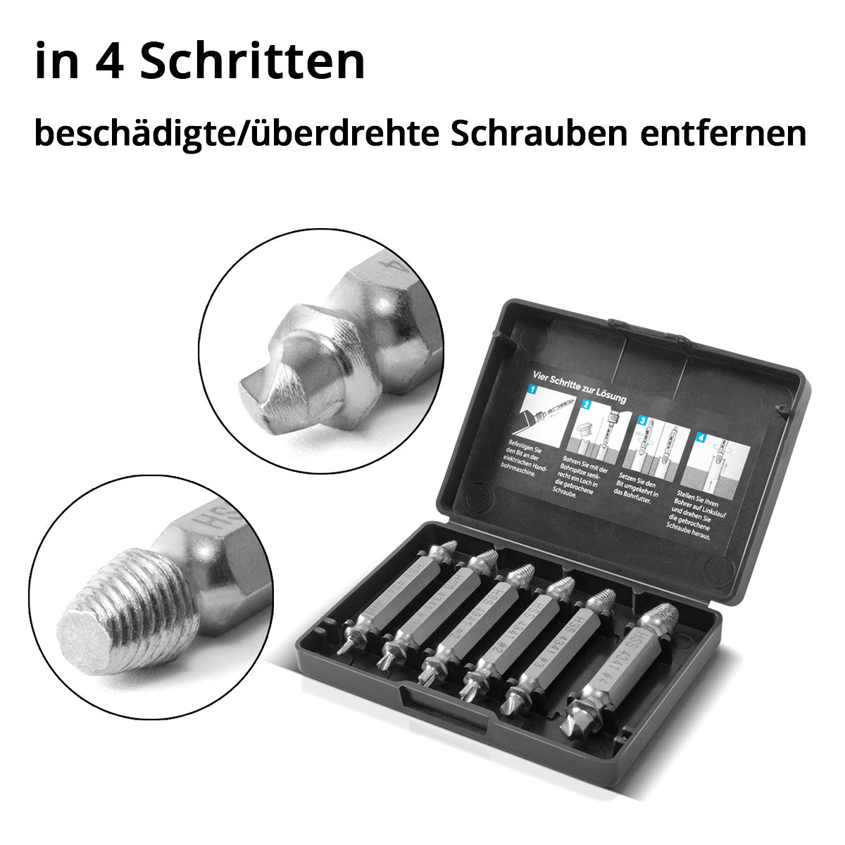 STAHLWERK Linksausdreher / Schraubenentferner / beschädigte Schrauben Ausdreher 6er Set / gehärteter HSS 4341 Stahl