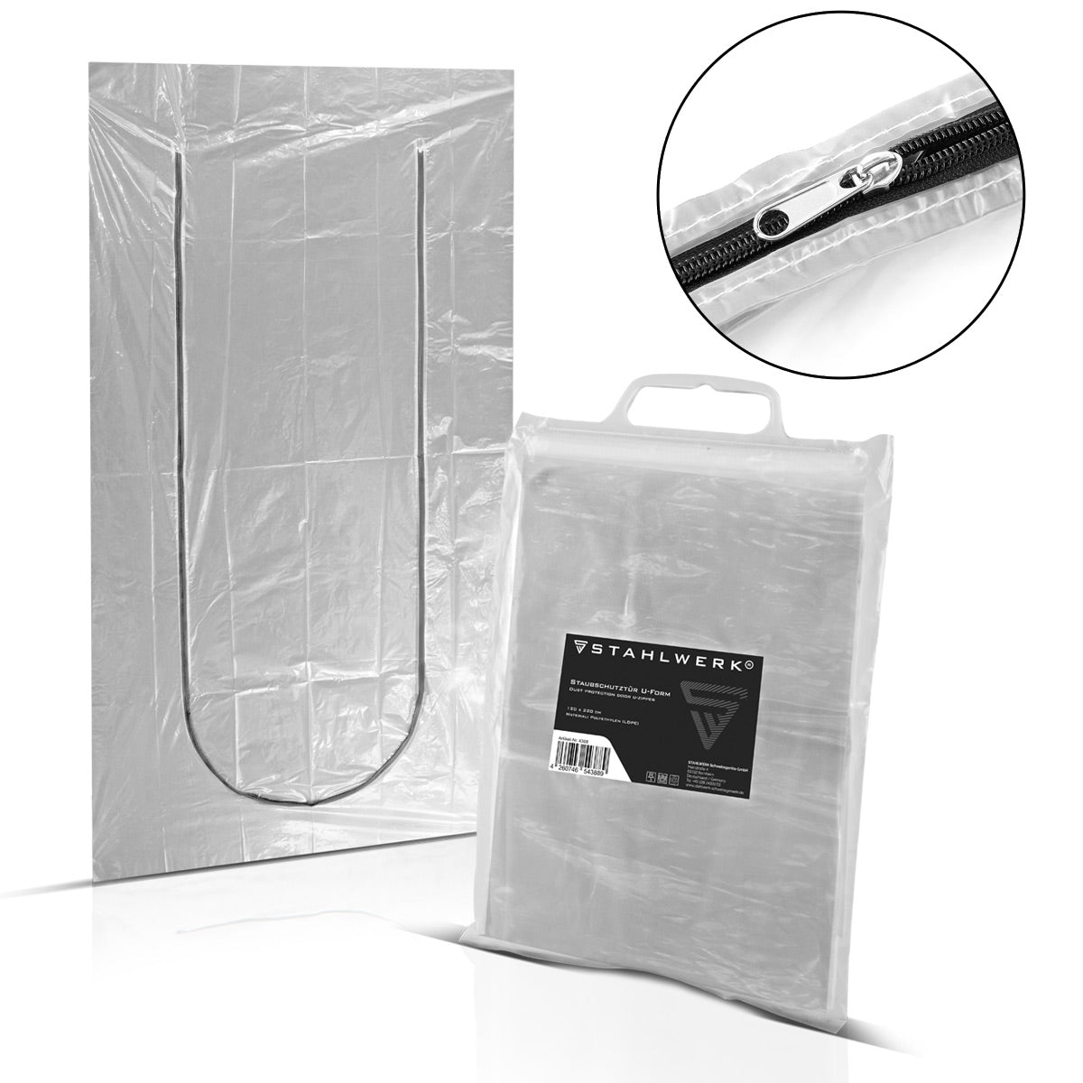 Porte anti-poussière STAHLWERK Porte anti-poussière en forme de U / piège à saletés / rideau anti-poussière avec fermeture éclair intégrée