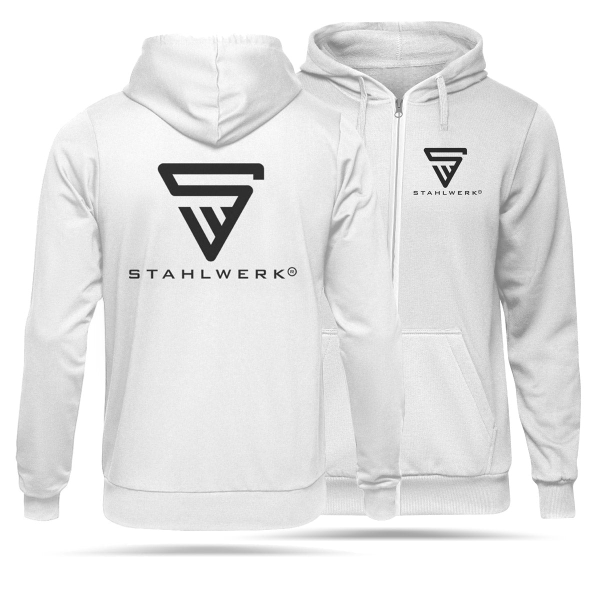 STAHLWERK sweat à capuche taille XL / sweat à capuche / sweat à capuche / veste sweat avec fermeture éclair en blanc avec logo imprimé