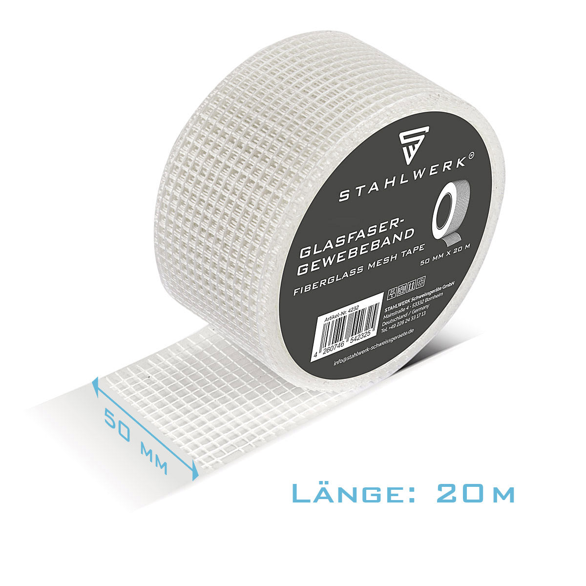 STAHLWERK Glasfaser-Gewebeband 2er Set 20 m x 50 mm, selbstklebendes Trockenbau Fugenband / Fugendeckstreifen / Bewehrungsstreifen mit Gitternetzstruktur für Spachtelarbeiten