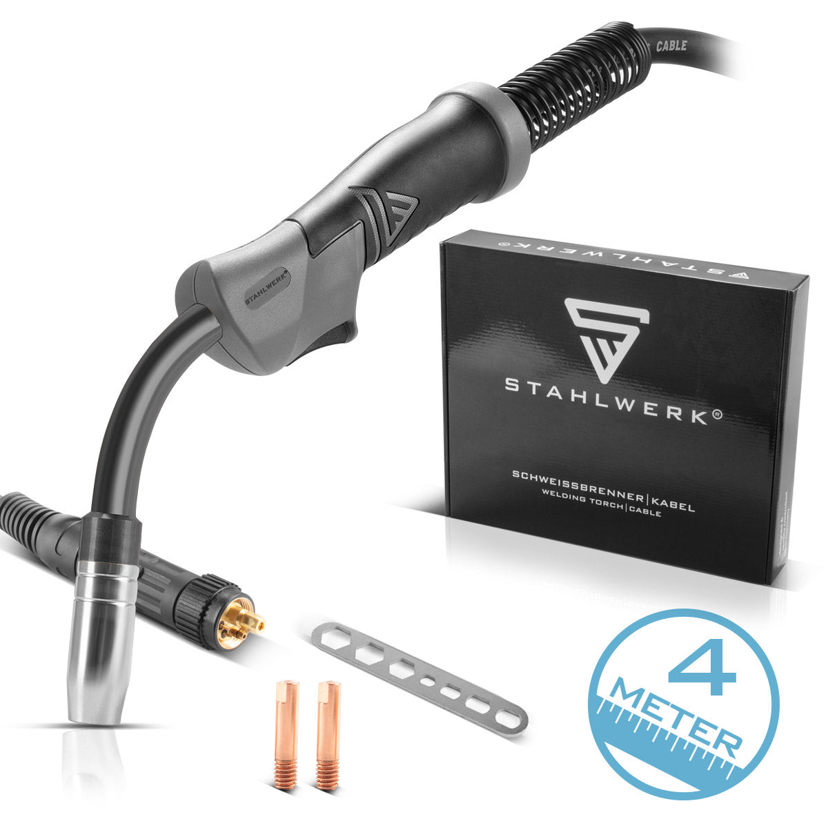 PLANTA ACERO AK15 | Antorcha de soldadura MB15 con paquete de manguera de 4 m, accesorios de soldadura profesionales para máquinas de soldar MIG MAG con gas protector con conexión central Euro