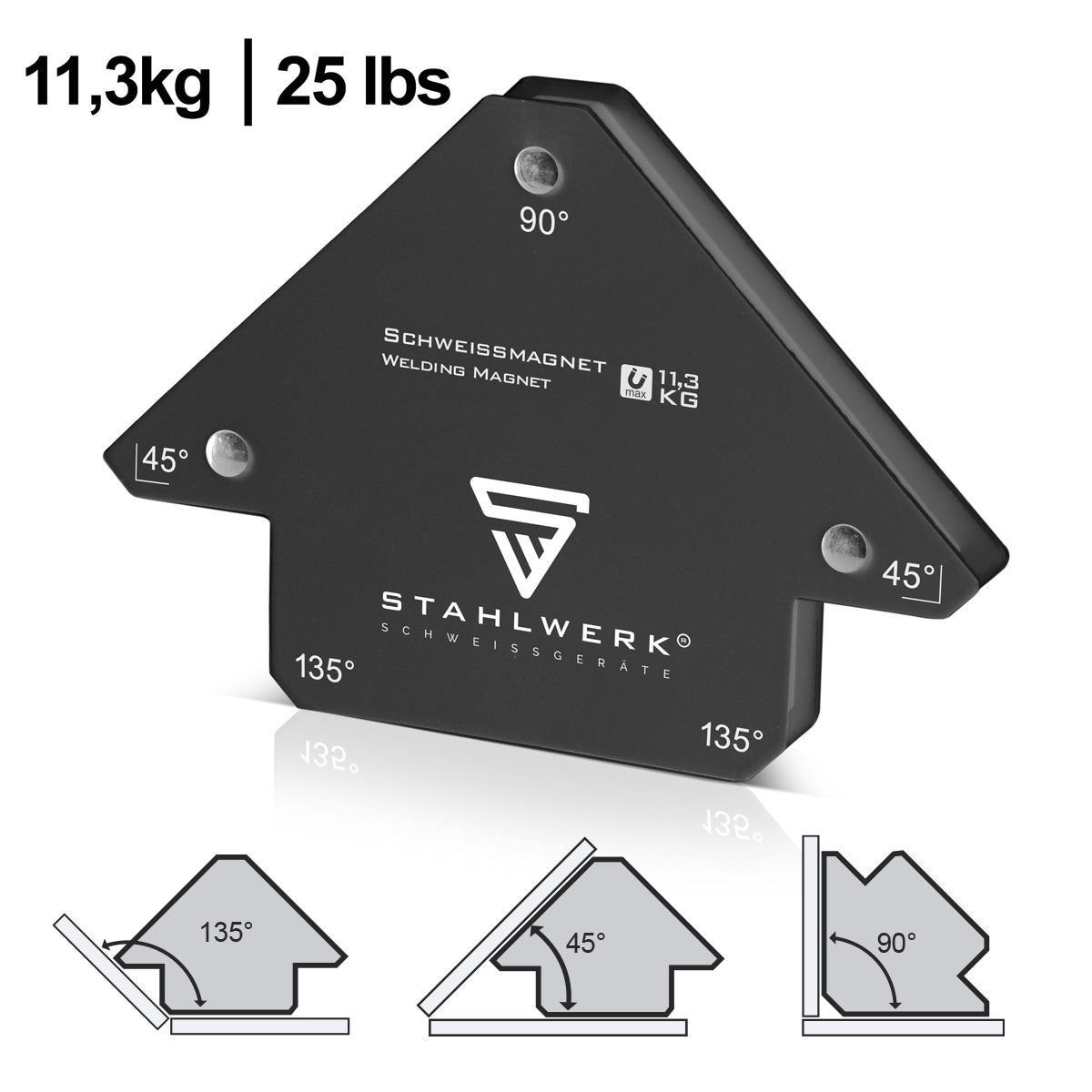 STAHLWERK 4er Set Magnet-Schweißwinkel 11,3 kg | 25 lbs praktischer Schweißmagnet | Magnetwinkel | Schweißpositionierer mit starker Haftkraft