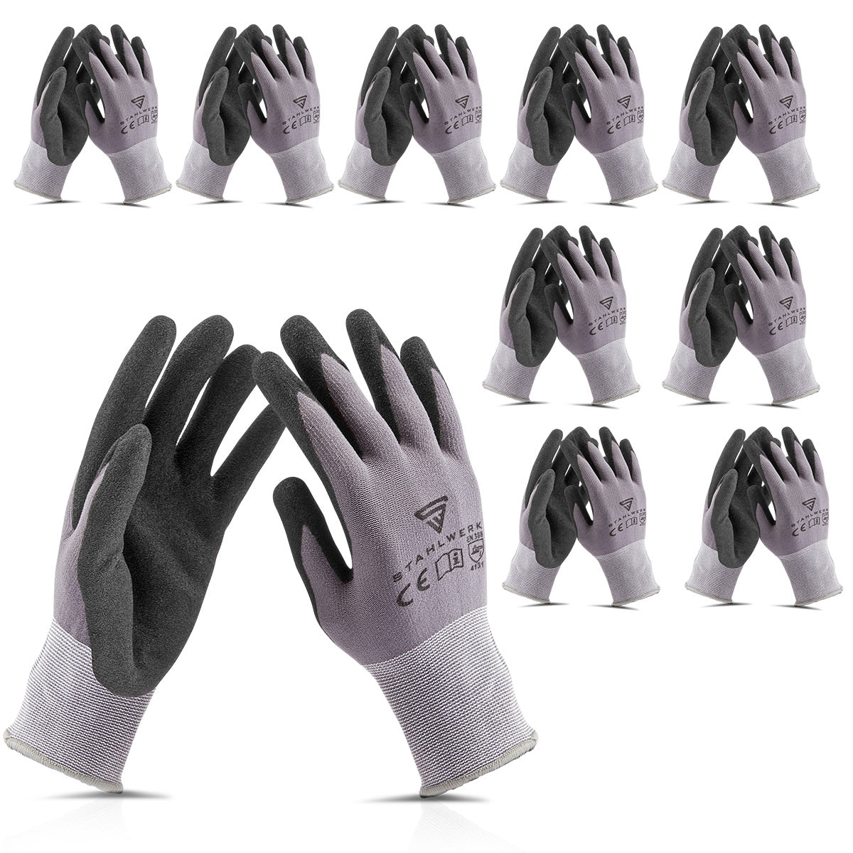 STAHLWERK work and assembly gloves size L pack of 10 / protective clothing / robust and hard-wearing made of nitrile rubber