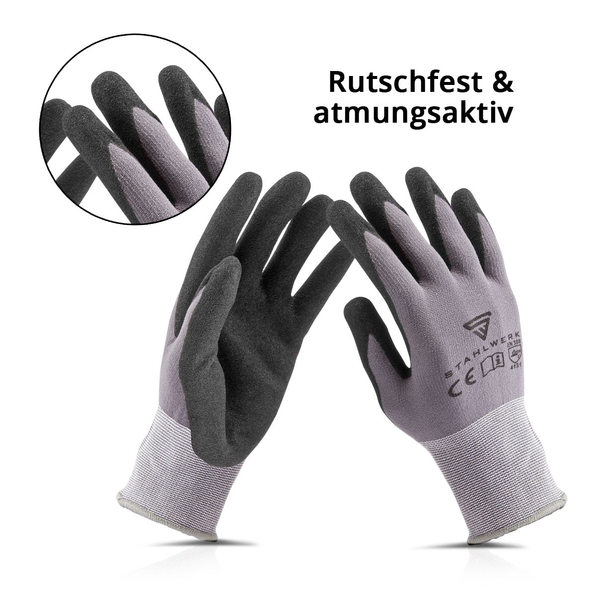 STAHLWERK work and assembly gloves size L pack of 10 / protective clothing / robust and hard-wearing made of nitrile rubber