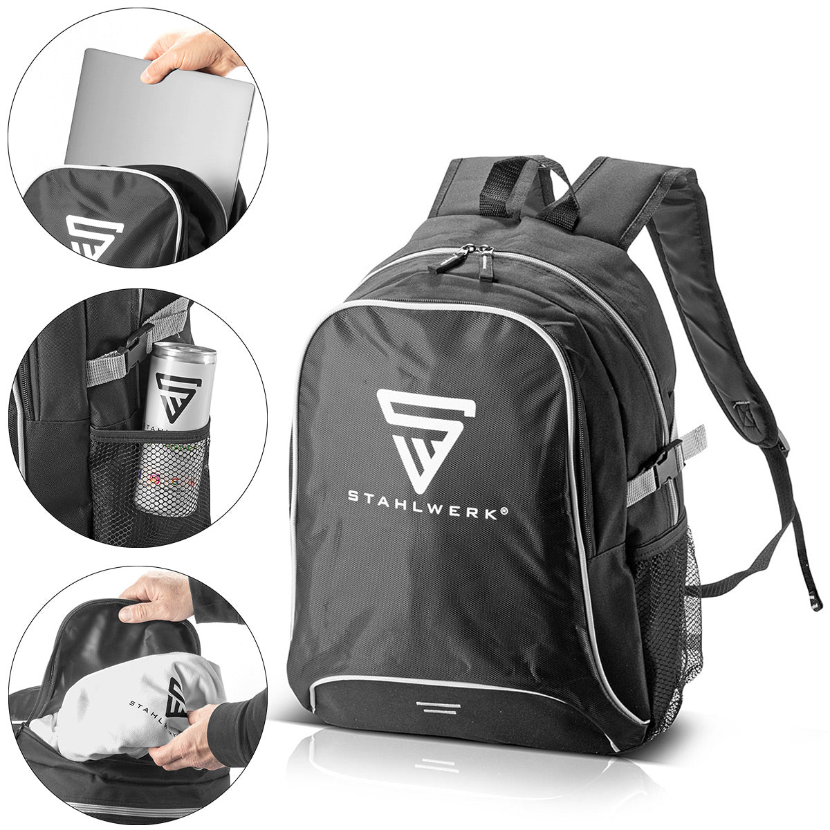 STAHLWERK Praktischer Freizeitrucksack 27 Liter, Sportrucksack aus robustem und wasserabweisendem Ripstop-Polyester, Daypack | Handgepäck | Reiserucksack mit zwei großen Fächern