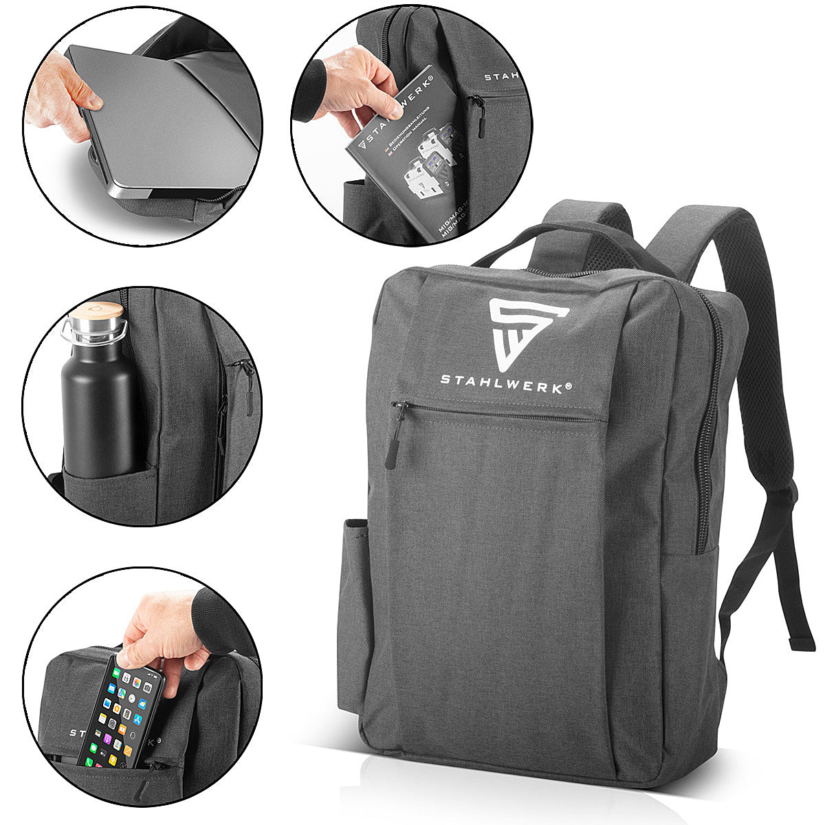 STAHLWERK Multifunctional laptop backpack | Notebook backpack | Backpack made of robust polyester, work backpack with padded 15.6" laptop compartment and many storage compartments