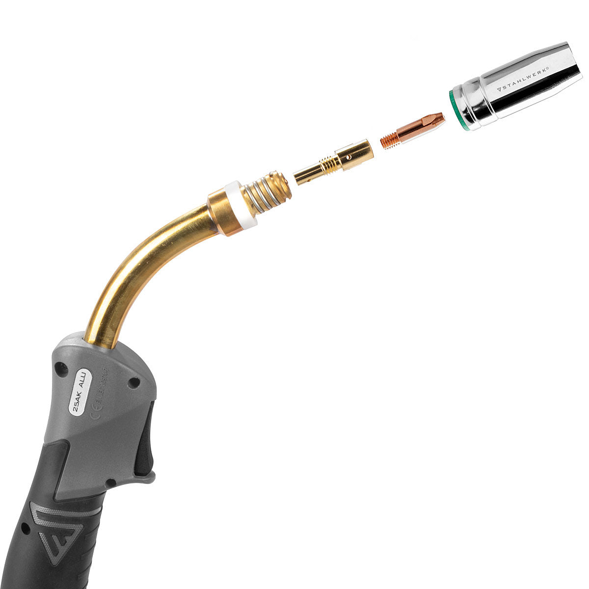 Set in alluminio STAHLWERK MIG MAG per torcia di saldatura AK25/MB25 e pacchetto tubi flessibili con set di parti soggette ad usura da 28 pezzi per la saldatura dell'alluminio