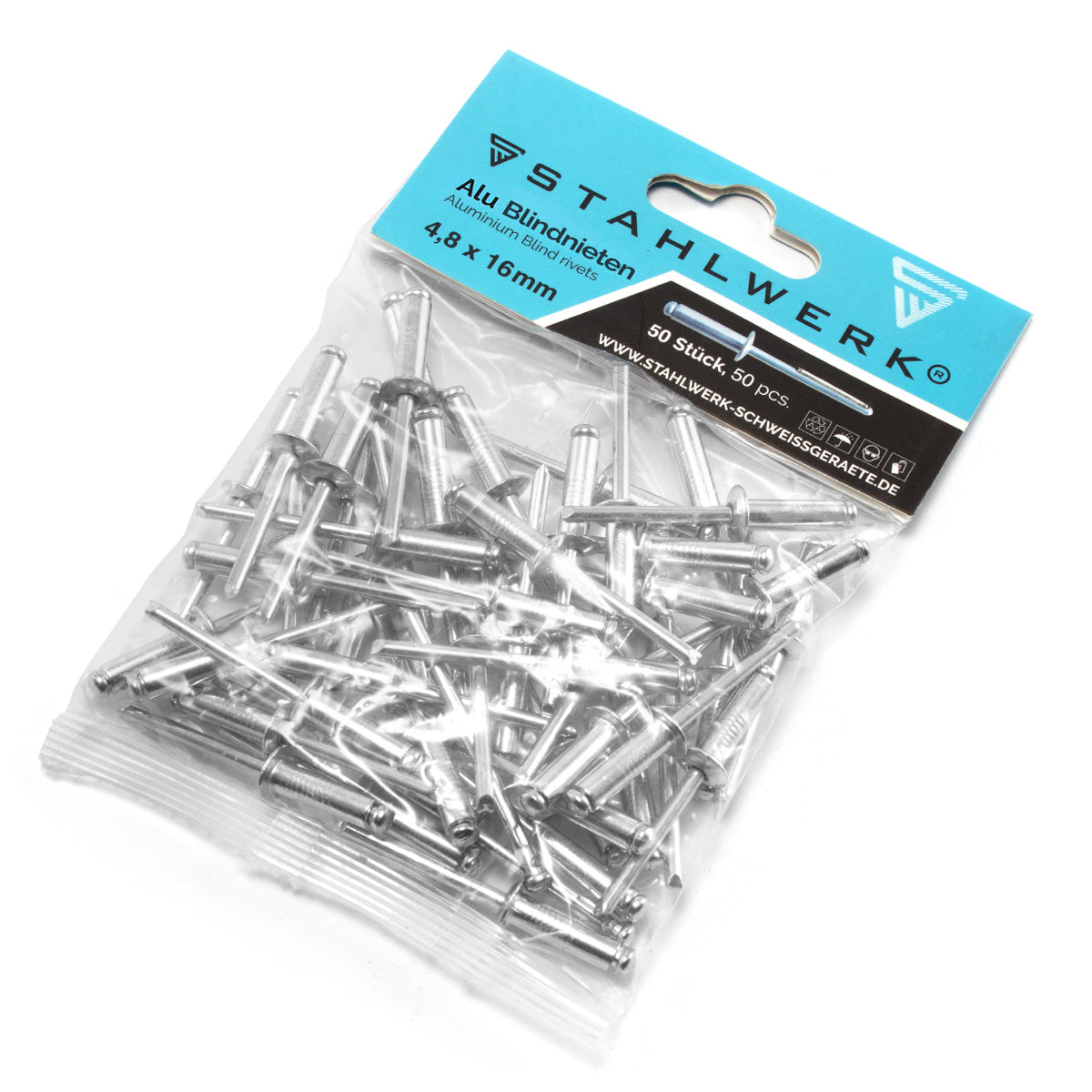 Set STAHLWERK da 4 rivetti ciechi in alluminio 2,4 x 8 mm + 3,2 x 10 mm + 4 x 12,7 mm + 4,8 x 16 mm, 50 pezzi ciascuno