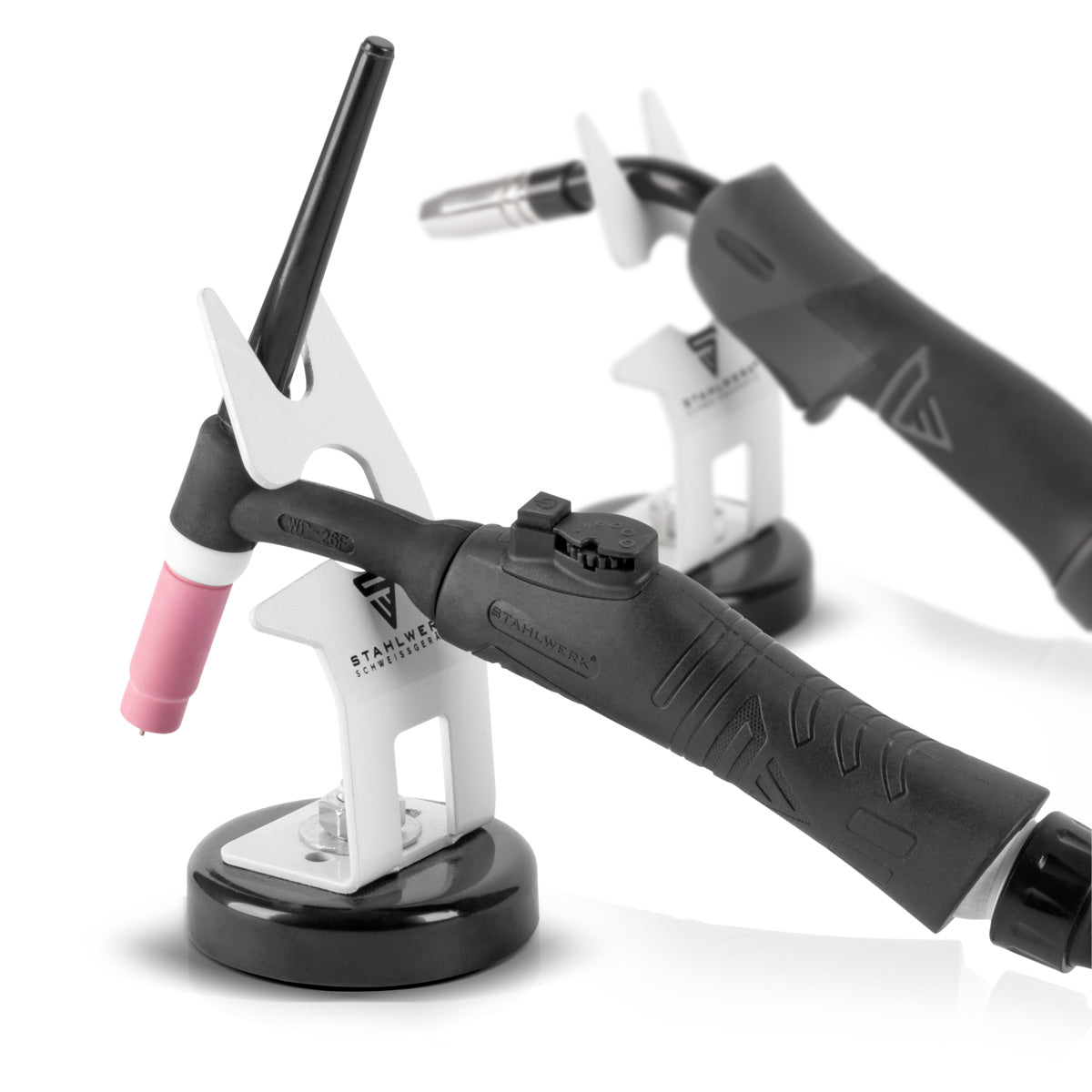 Supporto per torcia di saldatura STAHLWERK con base magnetica, supporto per torcia universale per TIG, MIG e plasma, bianco