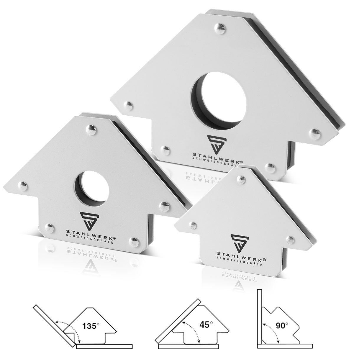 STAHLWERK 3 × ángulo de soldadura magnético 11,3 + 22,6 + 34 kg / 25 + 50 + 75 lbs