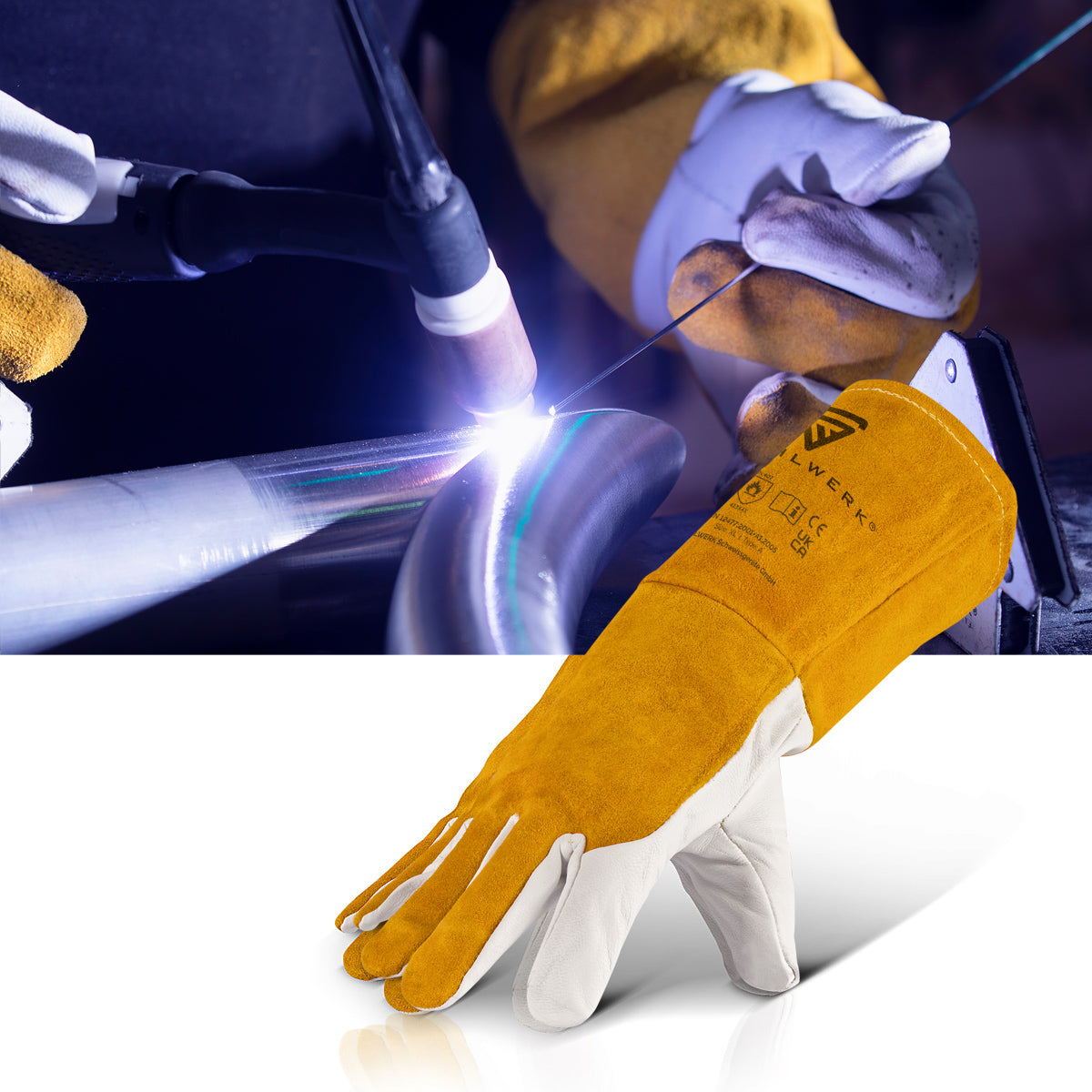 Guanti da saldatura STAHLWERK in vera pelle / indumenti protettivi / resistenti al calore e al fuoco / resistenti al taglio / resistenti allo strappo