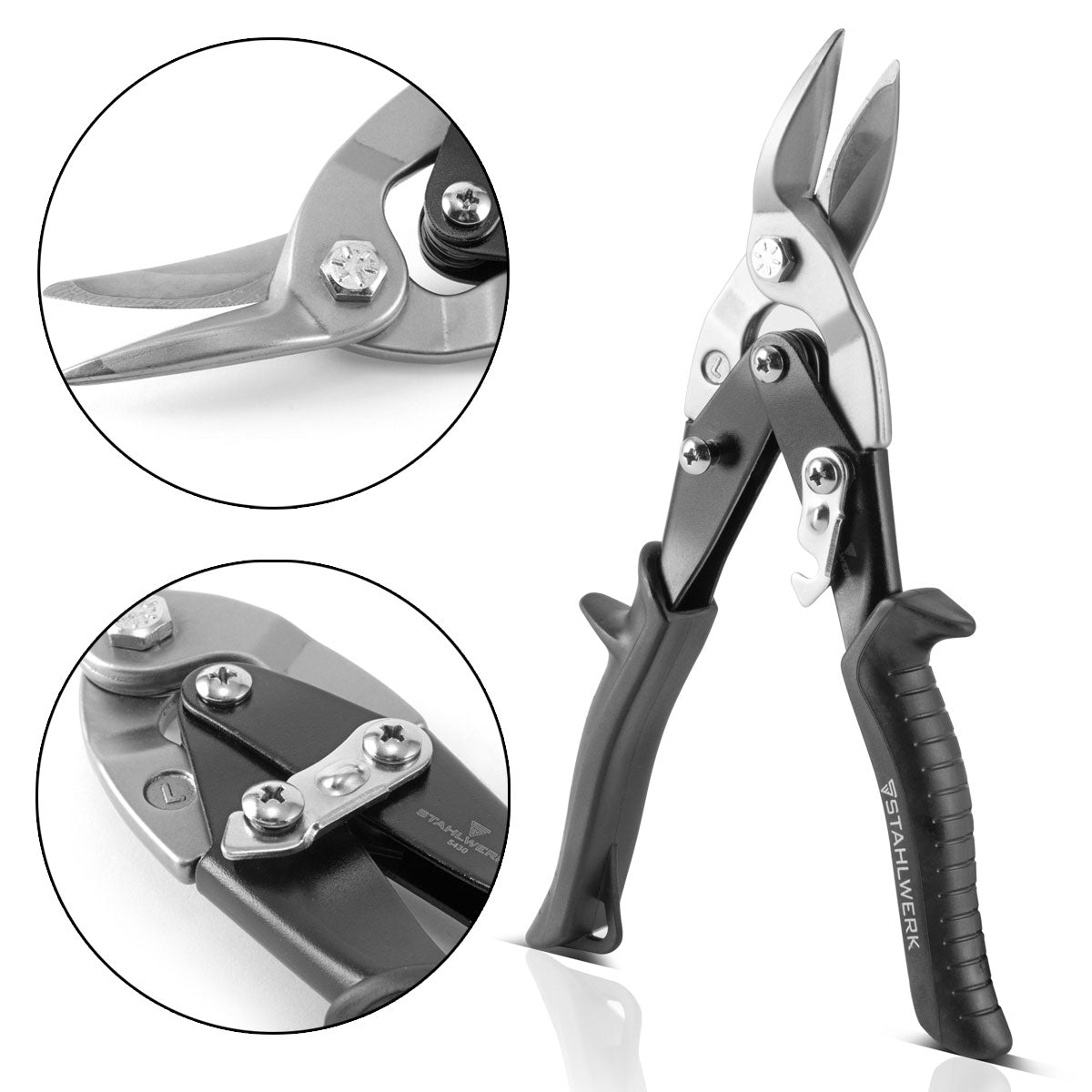 STAHLWERK professional left-cutting sheet metal shears made of robust chrome vanadium steel for sheets up to 1.25 mm thick