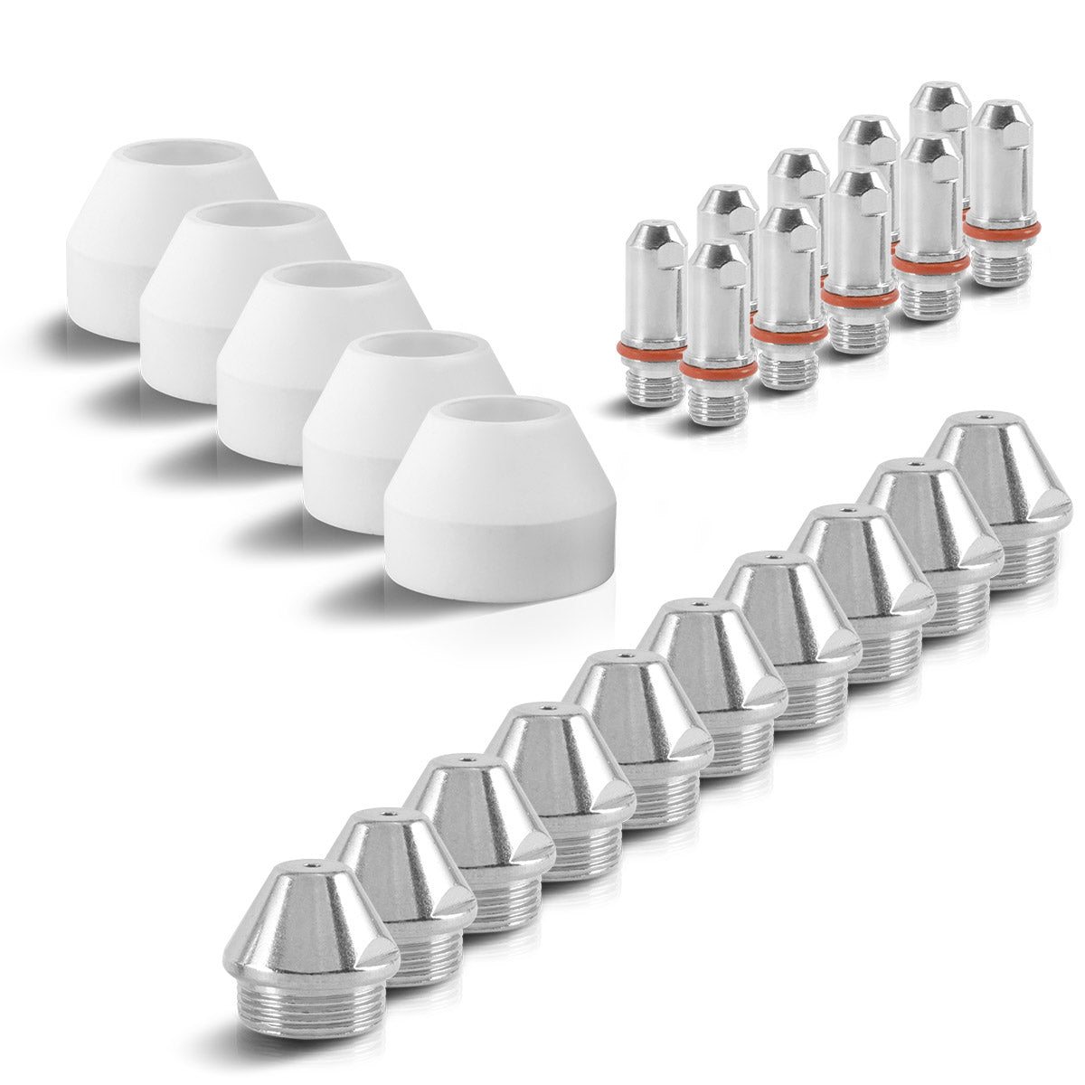 Set di accessori plasma STAHLWERK WSD-200 25 pezzi, parti soggette ad usura, ugelli plasma + elettrodi + cappucci in ceramica per torcia per taglio plasma WSD-200 CUT