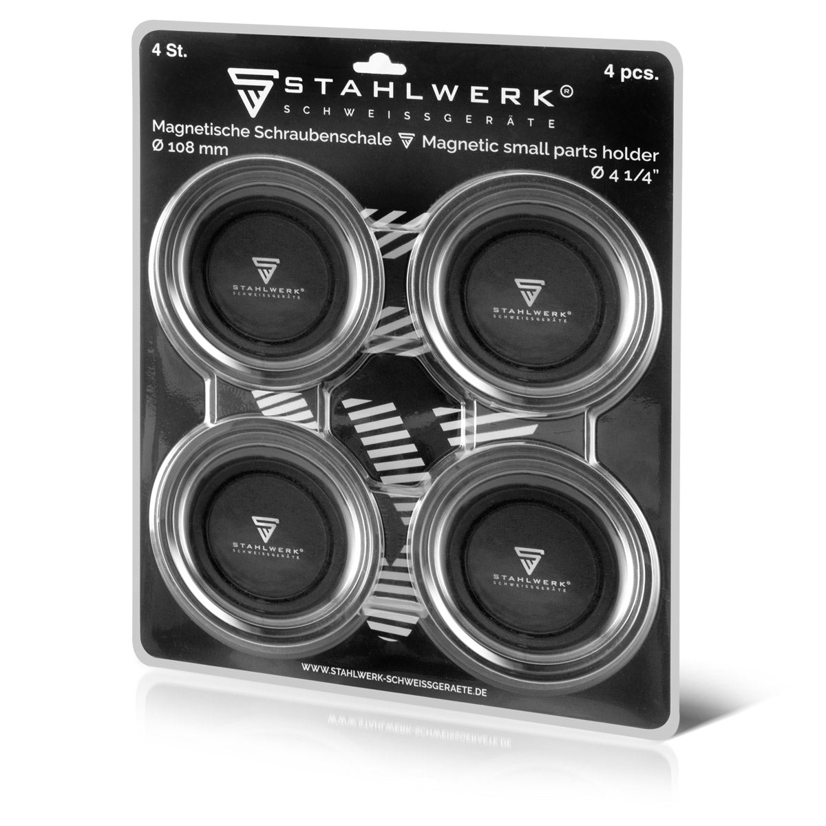 STAHLWERK Magnetschale 4 Zoll aus Kunststoff mit starker Magnetbasis zur Aufbewahrung von Schrauben, Werkzeug und Kleinteilen, 4er Set